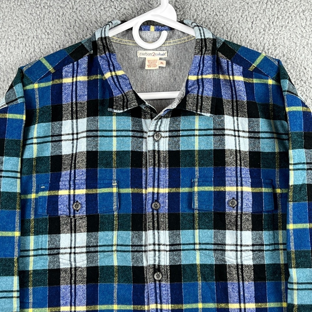 Carbon 2‎ Cobalt Shirt Jacket Mens XL Blue Green Plaid Flannel Lined Shacket - Picture 2 of 13